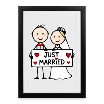 Dessin animé du couple de mariés - Affiche encadrée (27 × 37 cm) - noir - Devant