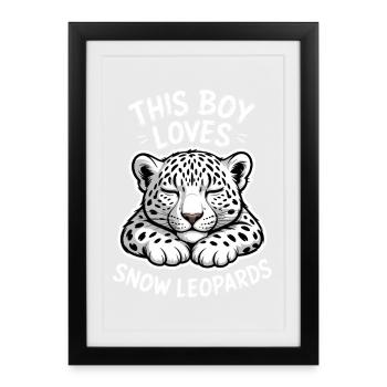 Dictions du léopard des neiges Cadeau mignon du léopard des neiges - Affiche encadrée (27 × 37 cm) - noir - Devant