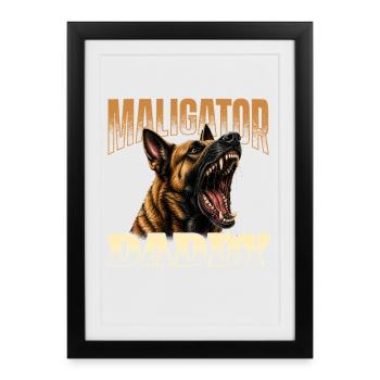 Papa malligator Papa Malinois Belge - Affiche encadrée (27 × 37 cm) - noir - Devant