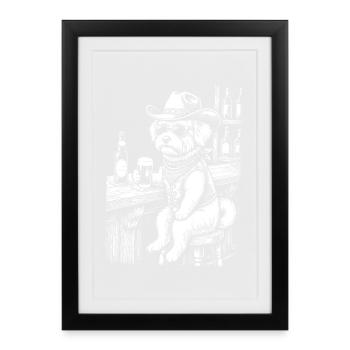 Cowboy Dog Bière Drôle Maltheser - Affiche encadrée (27 × 37 cm) - noir - Devant