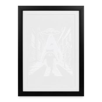 Fusée des Gardiens du raton laveur OVNI sous un lampadaire - Affiche encadrée (27 × 37 cm) - noir - Devant