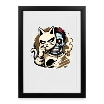 Cat Mask vs Zombie Face - Framed poster (27 × 37 cm) - black - Front