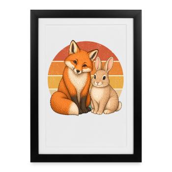 Renard et Lapin - Affiche encadrée (27 × 37 cm) - noir - Devant