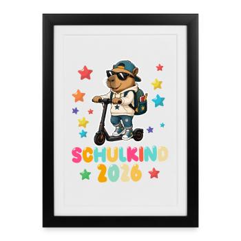 Einschulung Schulkind 2026 Junge Mädchen Cabybara - Gerahmtes Poster (27 × 37 cm) - Schwarz - Vorne