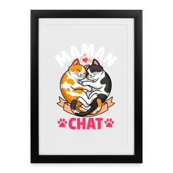 Maman Chat Chats Mignons Cadeau Fête des Mères - Affiche encadrée (27 × 37 cm) - noir - Devant