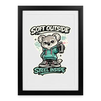 Soft Outside, Steel Inside – Koala Streetart - Framed poster (27 × 37 cm) - black - Front