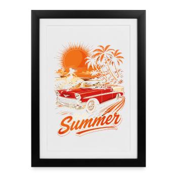 Été Vintage Cabriolet et Surf - Affiche encadrée (27 × 37 cm) - noir - Devant