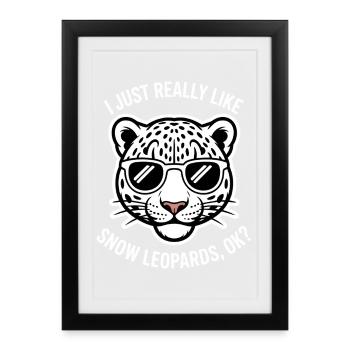 Dictions du léopard des neiges Cadeau mignon du léopard des neiges - Affiche encadrée (27 × 37 cm) - noir - Devant