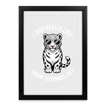 Dictions du léopard des neiges Cadeau mignon du léopard des neiges - Affiche encadrée (27 × 37 cm) - noir - Devant