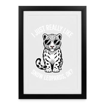 Dictions du léopard des neiges Cadeau mignon du léopard des neiges - Affiche encadrée (27 × 37 cm) - noir - Devant