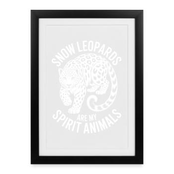 Dictions du léopard des neiges Cadeau mignon du léopard des neiges - Affiche encadrée (27 × 37 cm) - noir - Devant