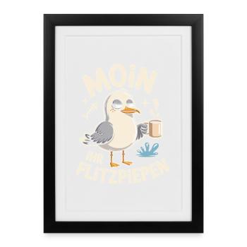 Moin Ihr Flitzpiepen Norddeutsch Hamburg Büro Moin - Gerahmtes Poster (27 × 37 cm) - Schwarz - Vorne