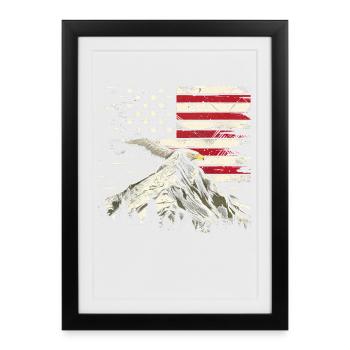 Hiking Patriotic Mountain Trail Backpacking Americ - Gerahmtes Poster (27 × 37 cm) - Schwarz - Vorne