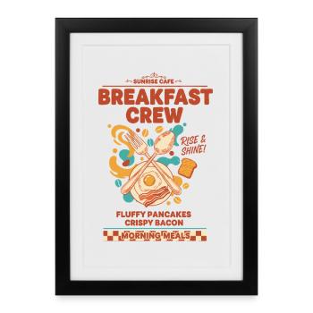 Équipe du petit-déjeuner, brunch drôle, café, pancakes, nourriture - Affiche encadrée (27 × 37 cm) - noir - Devant
