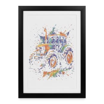 Tracteur Agricole Multicolore Splash Art - Affiche encadrée (27 × 37 cm) - noir - Devant