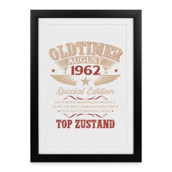 64. Geburtstag Geschenk Mann Oldtimer 1962 August - Gerahmtes Poster (27 × 37 cm) - Schwarz - Vorne