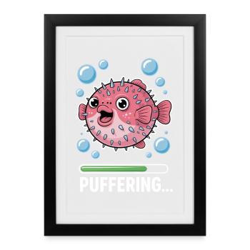 Expressions du poisson-globe : Cadeau amusant du poisson-globe - Affiche encadrée (27 × 37 cm) - noir - Devant