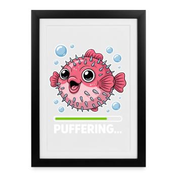 Expressions du poisson-globe : Cadeau amusant du poisson-globe - Affiche encadrée (27 × 37 cm) - noir - Devant
