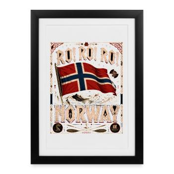 Rock Roll Norvège Norvège Montagnes du drapeau viking - Affiche encadrée (27 × 37 cm) - noir - Devant