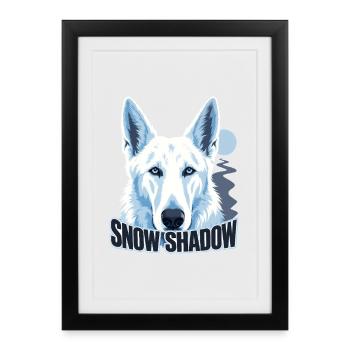 Retro Alpine White Shepherd, Snow Shadow Dog Mom G - Affiche encadrée (27 × 37 cm) - noir - Devant