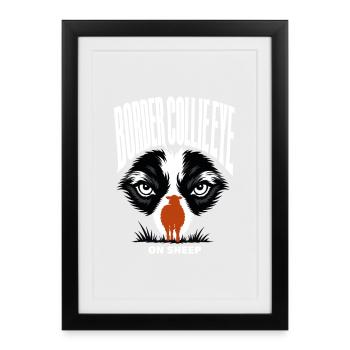 Cadeaux pour les Border Collies, Border Collie Regard sur les moutons - Affiche encadrée (27 × 37 cm) - noir - Devant