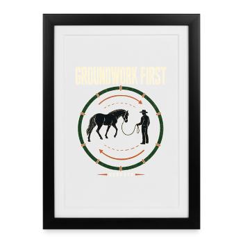 Diagramme de l’enclos du premier tour du travail de préparation de l’entraîneur cheval - Affiche encadrée (27 × 37 cm) - noir - Devant