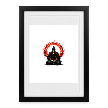 Flame Circle Samurai Mediation - Framed poster (27 × 37 cm) - black - Front