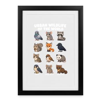 Urban wildlife cute animals from the city - Framed poster (27 × 37 cm) - black - Front