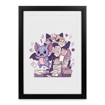 Cute Bat and a Mountain of Paperwork - Framed poster (27 × 37 cm) - black - Front