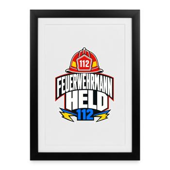 Feuerwehrmann Held 112, Firefighter Hero Gift - Framed poster (27 × 37 cm) - black - Front