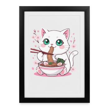 Ramen Chaton Nouilles - Affiche encadrée (27 × 37 cm) - noir - Devant