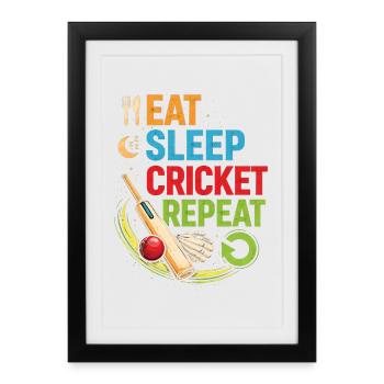 Nourriture grillons, sommeil, répétition - Affiche encadrée (27 × 37 cm) - noir - Devant