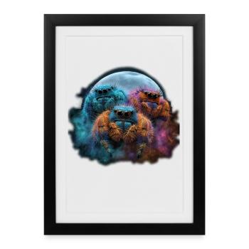 Chibi Jumping Spiders Galaxy Moon Kawaii Anime - Affiche encadrée (27 × 37 cm) - noir - Devant