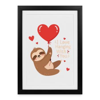 Motif de Singe câlin en Ballon Cœur - Affiche encadrée (27 × 37 cm) - noir - Devant
