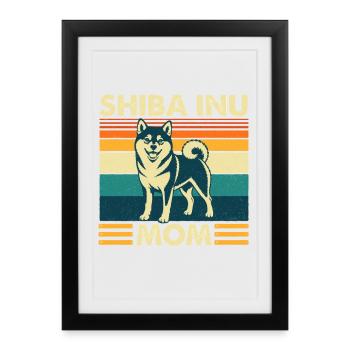 Shiba Inu Mom Kawaii Doge japonais - Affiche encadrée (27 × 37 cm) - noir - Devant
