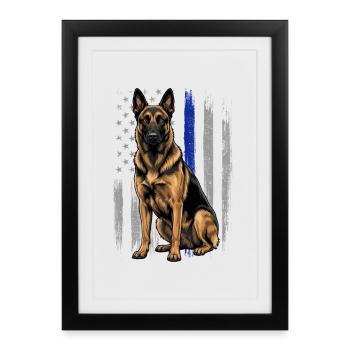 Belgian Malinois Blue Line US Flag - Framed poster (27 × 37 cm) - black - Front