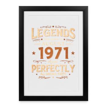 55e anniversaire cadeau de mari Légende août 1971 - Affiche encadrée (27 × 37 cm) - noir - Devant