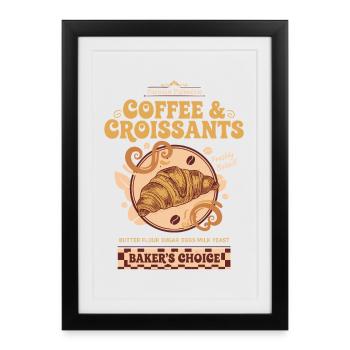 Petit-déjeuner, café, brunch, bacon, pancakes, nourriture drôle - Affiche encadrée (27 × 37 cm) - noir - Devant