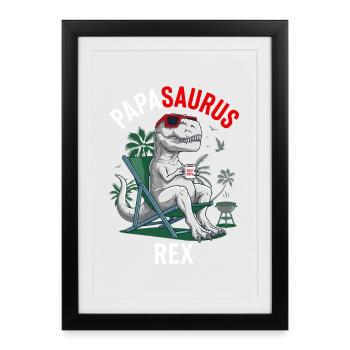 Papasaurus Rex Humour Fête des Pères Barbecue - Affiche encadrée (27 × 37 cm) - noir - Devant