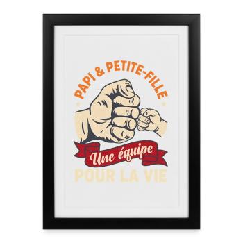 Papi et Petite-Fille Équipe Pour La Vie Vintage - Affiche encadrée (27 × 37 cm) - noir - Devant