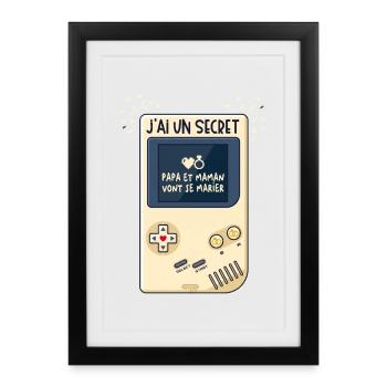 Annonce Mariage Papa Maman Secret Style Rétro - Affiche encadrée (27 × 37 cm) - noir - Devant