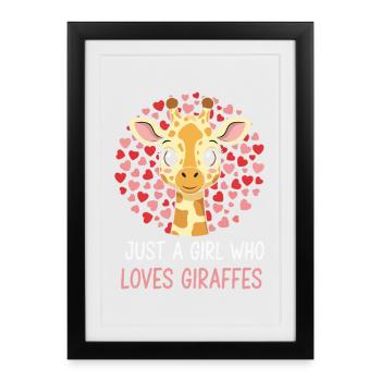 Girl Loves Giraffes Heart Illustration - Framed poster (27 × 37 cm) - black - Front