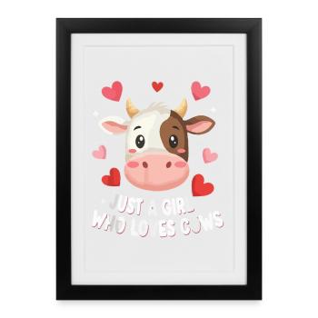 Amour des vaches : Une fille aime les vaches - Affiche encadrée (27 × 37 cm) - noir - Devant
