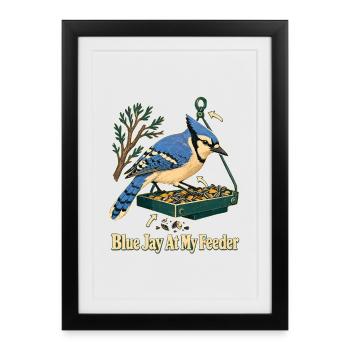 Blue Jay At My Feeder, Backyard Birds Bird Watcher - Framed poster (27 × 37 cm) - black - Front