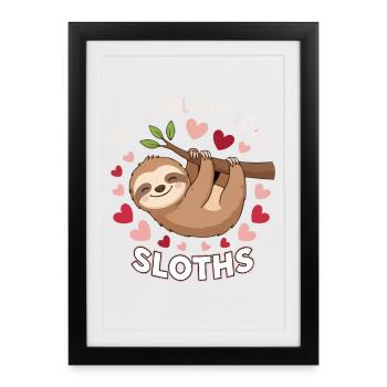 Sloth Love Shirt for Girls - Framed poster (27 × 37 cm) - black - Front