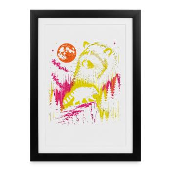 Raton Laveur Nuit Lune Foret Vintage Neon - Affiche encadrée (27 × 37 cm) - noir - Devant