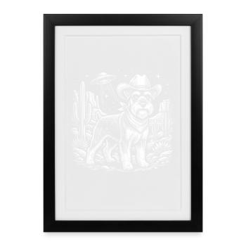 Cowboy Schnauzer UFO Alien Dog Humor - Framed poster (27 × 37 cm) - black - Front