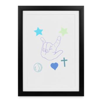 Main de pierre avec des étoiles et du cœur - Affiche encadrée (27 × 37 cm) - noir - Devant