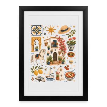 Andalousie | Soleil, olives et joie de vivre - Affiche encadrée (27 × 37 cm) - noir - Devant