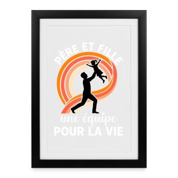 Père Et Fille Une Équipe Pour La Vie Rétro - Affiche encadrée (27 × 37 cm) - noir - Devant